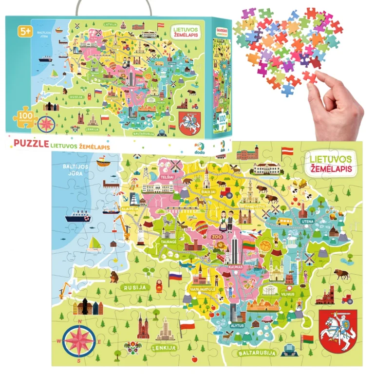 Puzzle "Mapa Litwy" 100 Elementów Układanka Zestaw Dla Dzieci Litwa