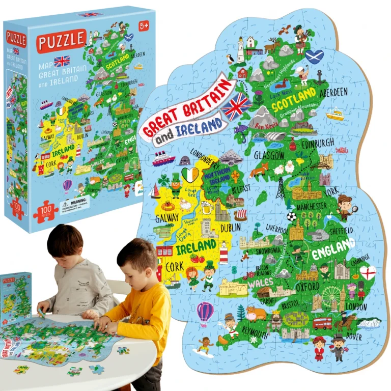 Puzzle "Mapa Wielkiej Brytanii i Irlandii" 100 Elementów Układanka Zestaw