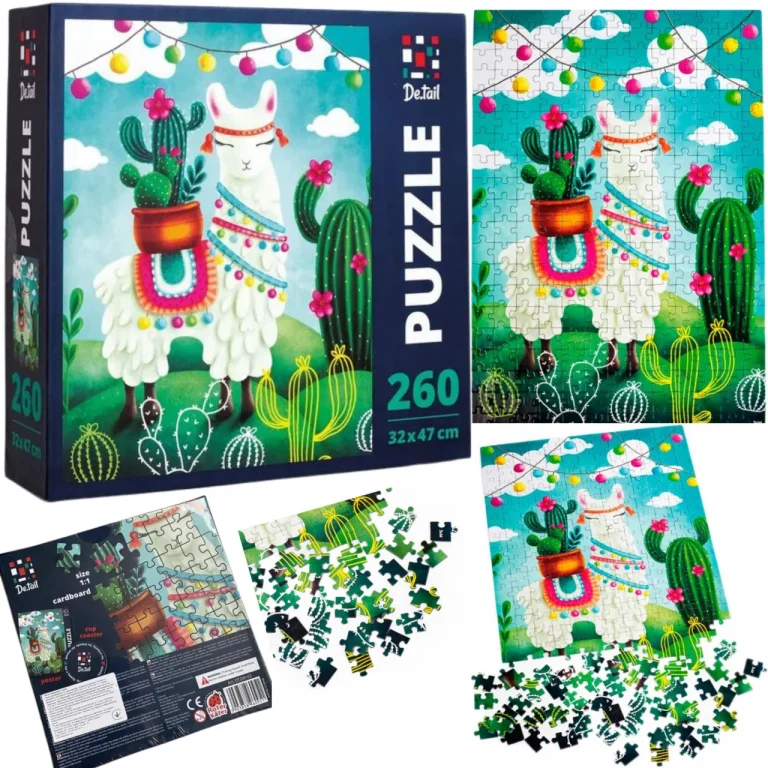 PUZZLE "LAMA ŚLICZNOTKA" Z KAKTUSAMI DLA DZIECI I DOROSŁYCH 260 ELEMENTÓW