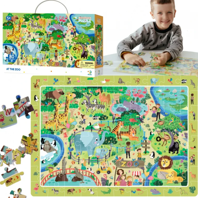 Puzzle Obserwacyjne "W Zoo" 80 Elementów Układanka Zwierzęta Zestaw