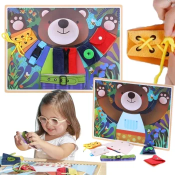 Tablica Manipulacyjna Sensoryczna Miś Montessori Zapinanie Guzików Pasków