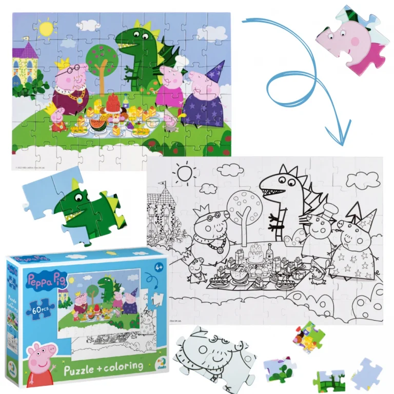 PUZZLE 2w1 ŚWINKA PEPPA 60 ELEMENTÓW UKŁADANKA I KOLOROWANKA W JEDNYM