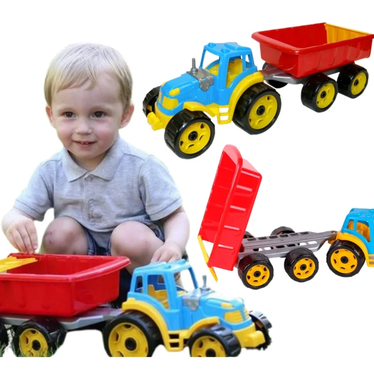 DUZY TRAKTOR CIĄGNIK Z PRZYCZEPĄ PAKA MASZYNA 54cm