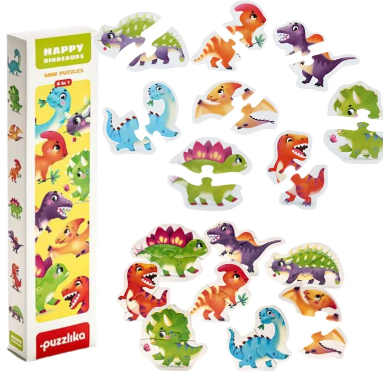 PUZZLE ZESTAW DO UKŁADANIA DINOZAURY ZWIERZĘTA KOLOROWE ELEMENTY