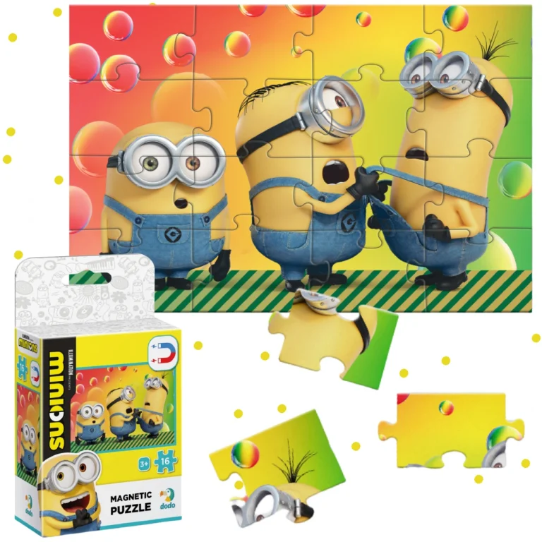 MAGNETYCZNE PUZZLE "MINIONKI" 16 ELEMENTÓW KOLOROWEJ UKŁADANKI DLA DZIECI