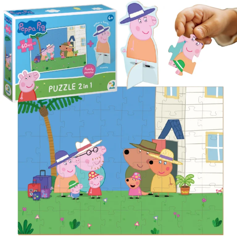 Puzzle "Świnka Peppa" Z Figurką 60 Elementów Układanka Zestaw Dla Dzieci