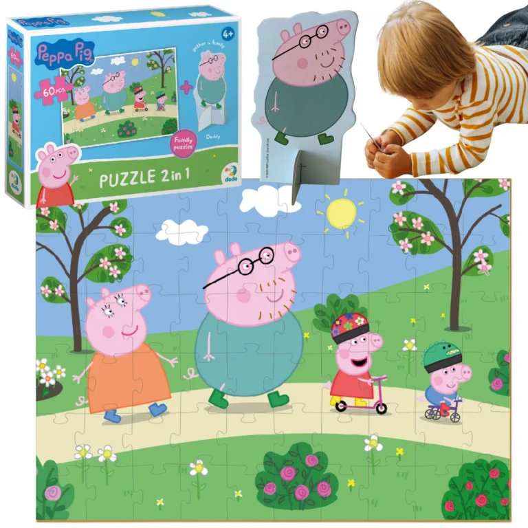 Puzzle "Świnka Peppa" Z Figurką 60 Elementów Układanka Zestaw Dla Dzieci