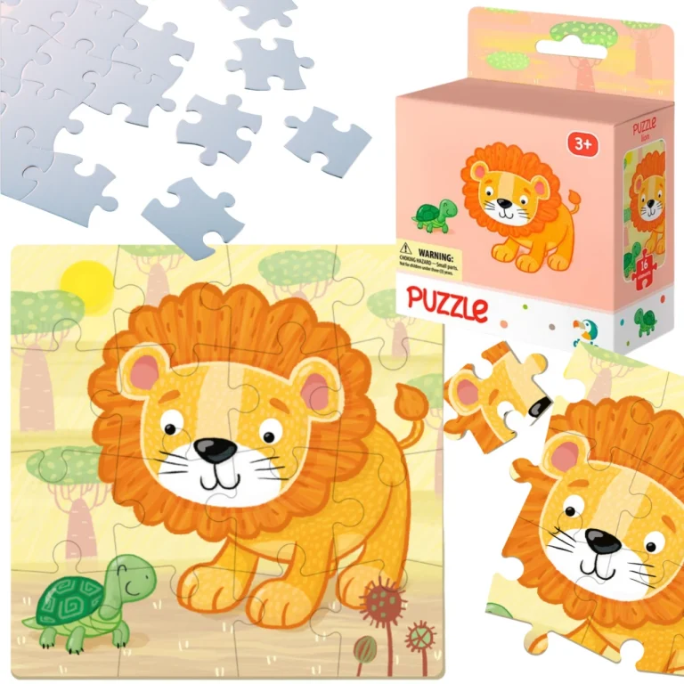 Puzzle "Lew" 16 Elementów Układanka Edukacyjna Dla Dzieci Zestaw Zwierzatka