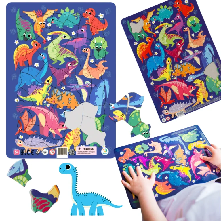 Puzzle Ramkowe "Dinozaury" 53 Elementy Plansza Układanka Edukacyjna Zestaw