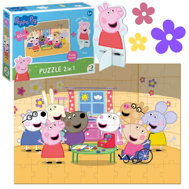 Puzzle "Świnka Peppa" Z Figurką 60 Elementów Układanka Zestaw Dla Dzieci