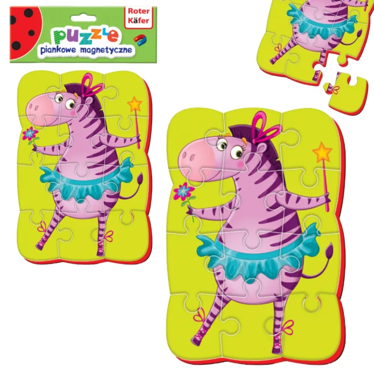 Puzzle Magnetyczne Piankowe A5 Zabawne Obrazki Zebra Układanka 12 Elementów