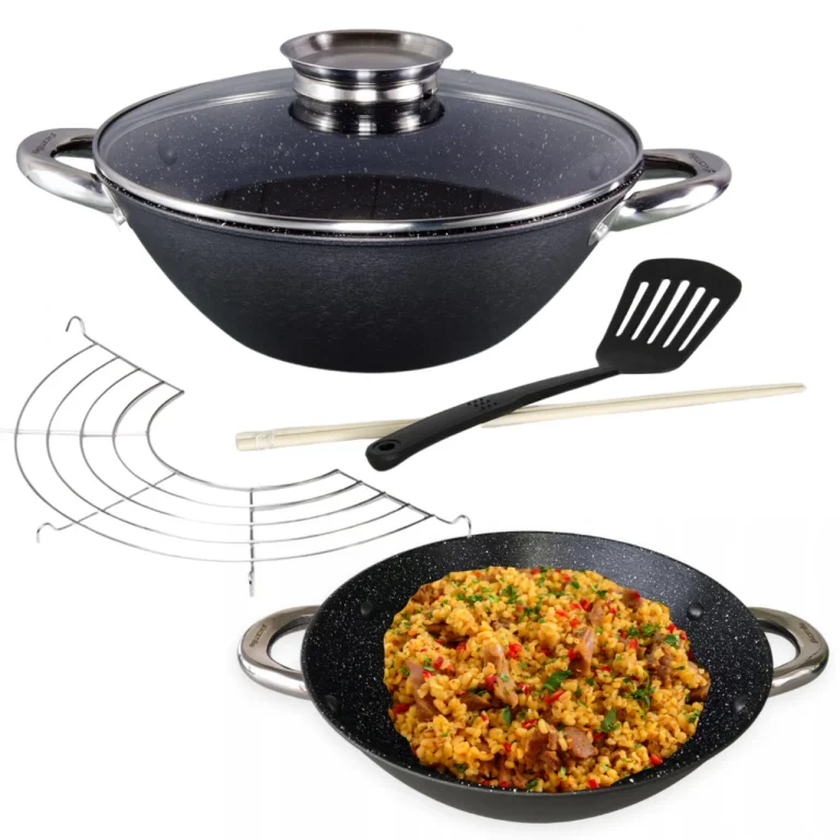 WOK ŻELIWNY PATELNIA GŁĘBOKA 28cm Pokrywa KAMILLE