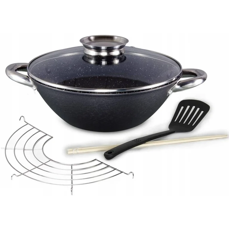 WOK ŻELIWNY PATELNIA 32cm Pokrywa GŁĘBOKA KAMILLE